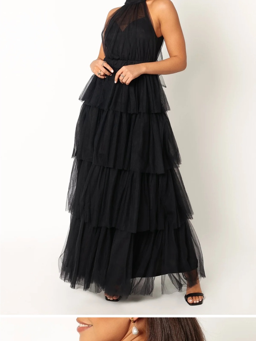 Petal & Pup Black Tiered Tulle Maxi Dress